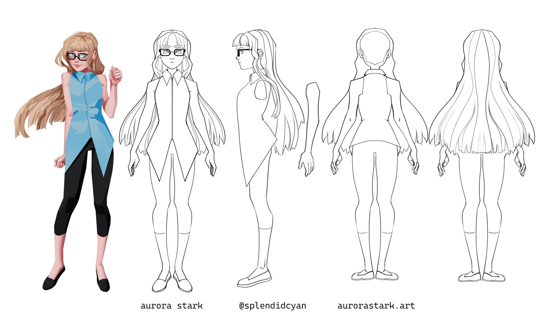 Turnaround of a character design.