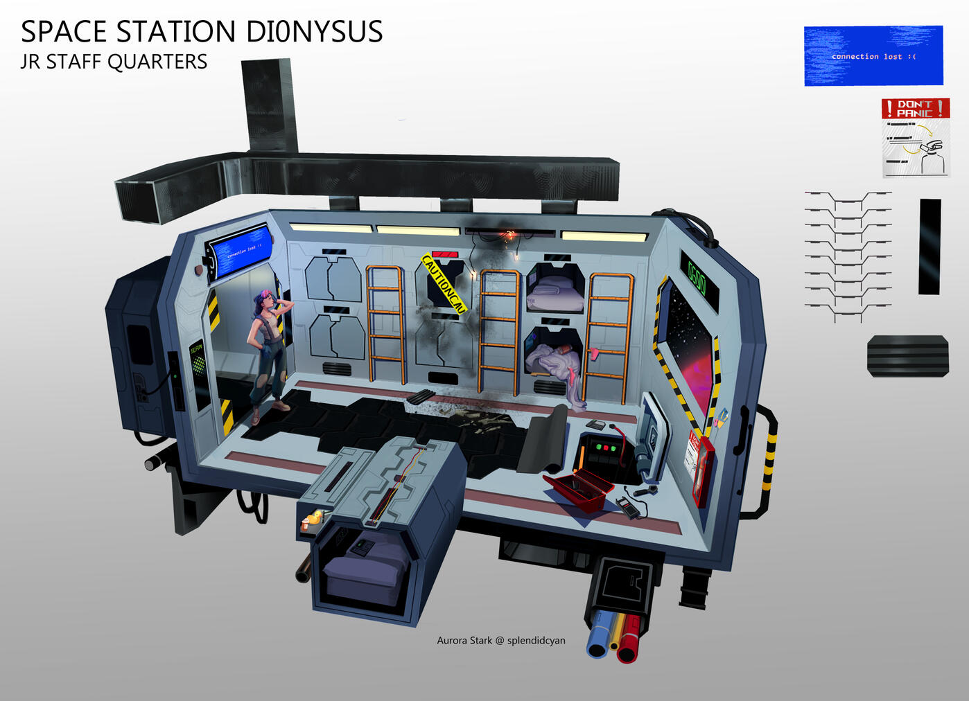 A set design for a sci fi bunk room.
