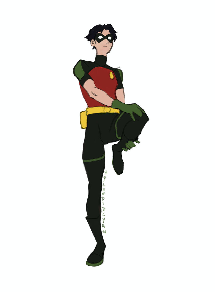A gesture drawing colored into the superhero Robin. A gesture drawing colored into the superhero Robin.
